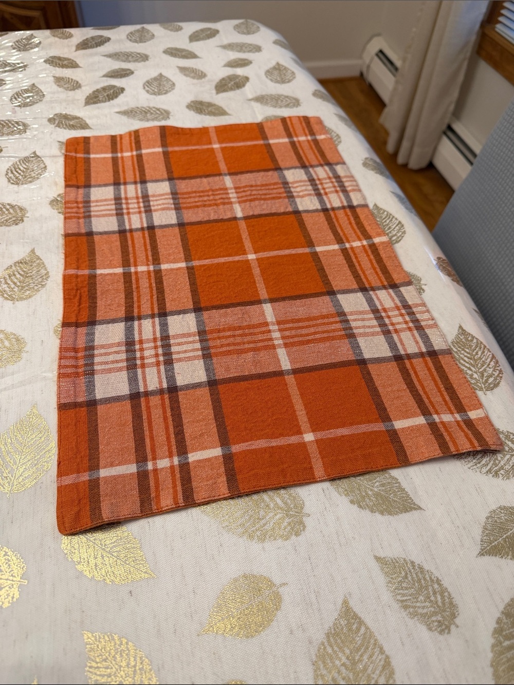 Orange Plaid Fall Cotton Placemats set of 8